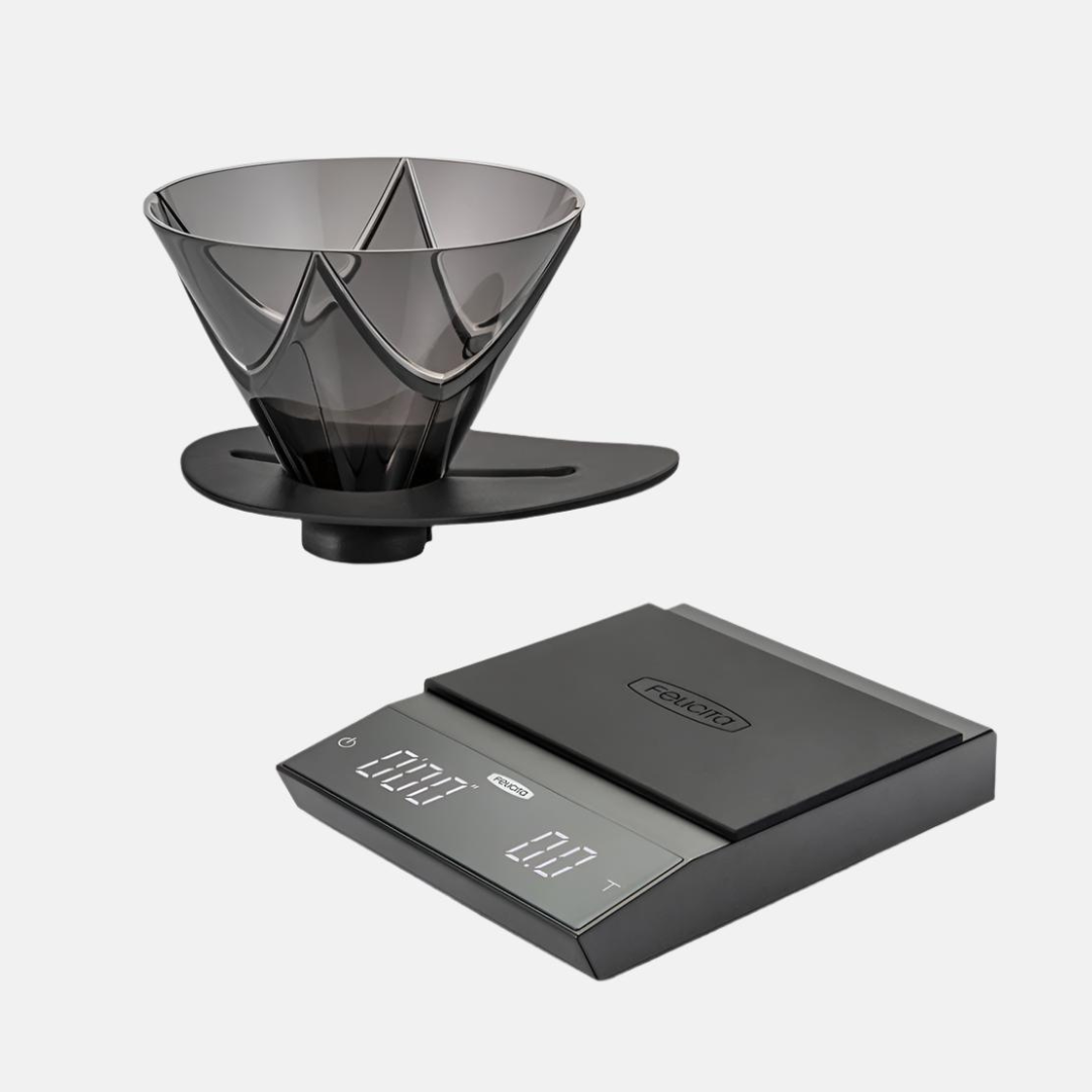 Hario V60 Mugen Dripper and Felicita Incline Scale Bundle