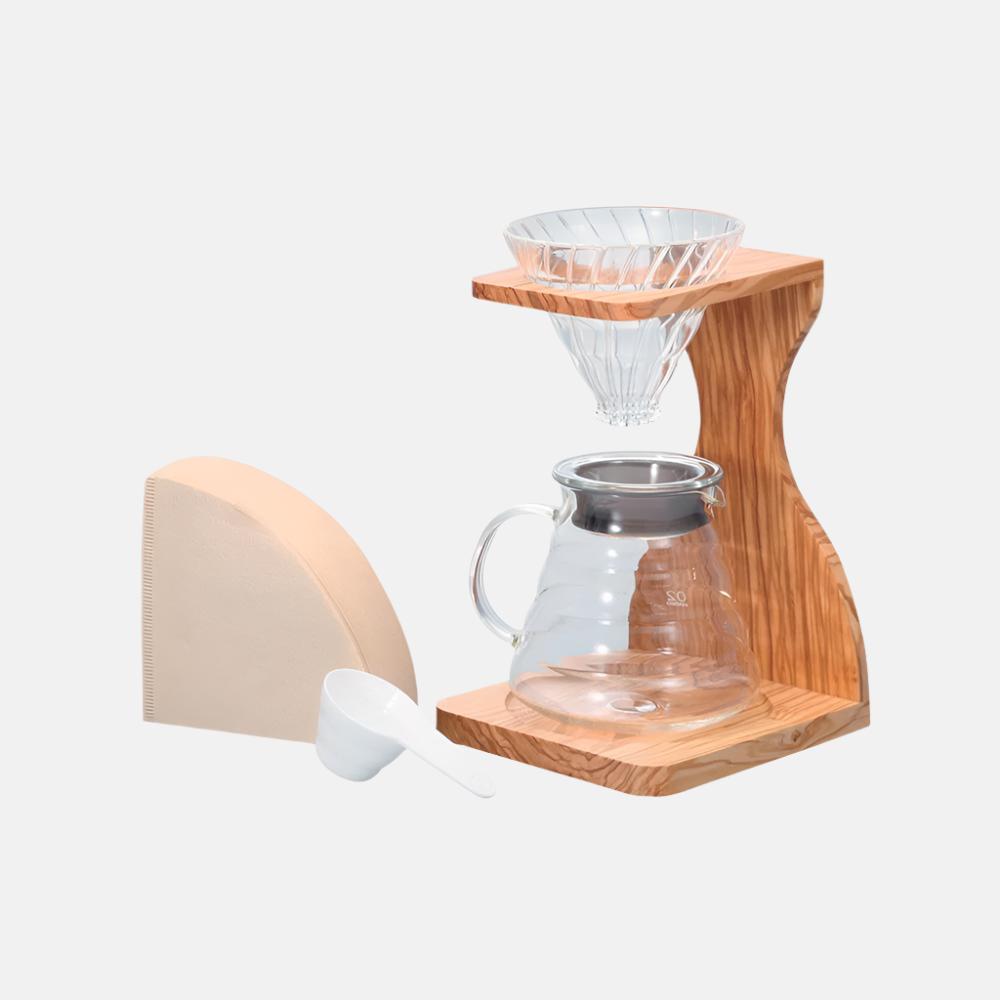 Hario V60 Olive Wood Stand Set Size 02